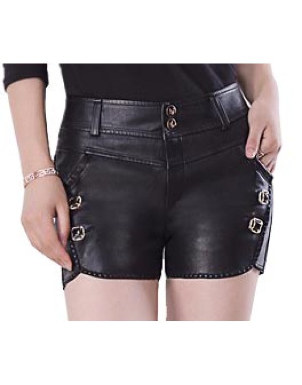 HugMe.fashion Solid Black Color Short in Sheep Lea...